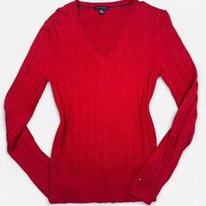 Tommy Hilfiger 100% Cotton Red Cable Knit Sweater Women’s Large Preppy Luxury